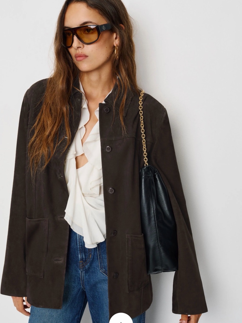 Reformation Dark Brown Suede Button-Front Jacket Mole XS